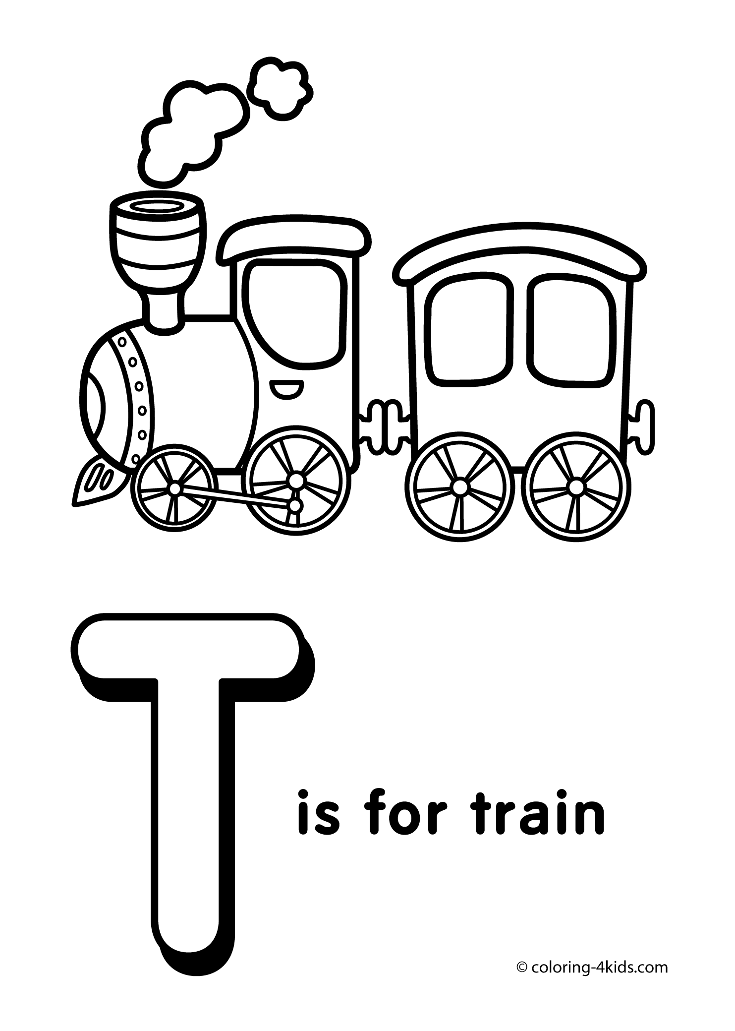 Tranh tô màu chữ cái T cực đẹp Train đoàn tàu
