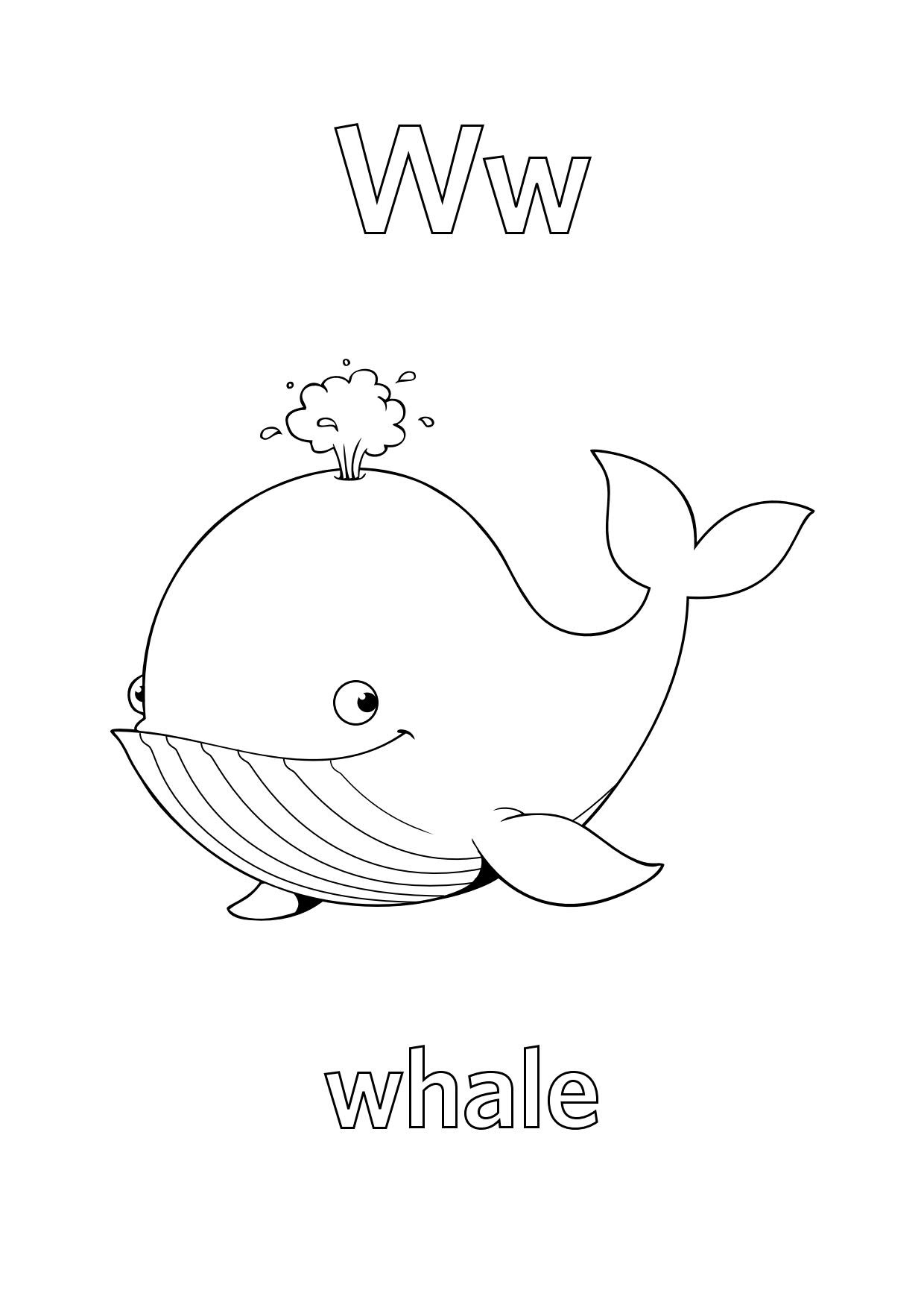 Tranh tô màu chữ cái W con cá  voi
