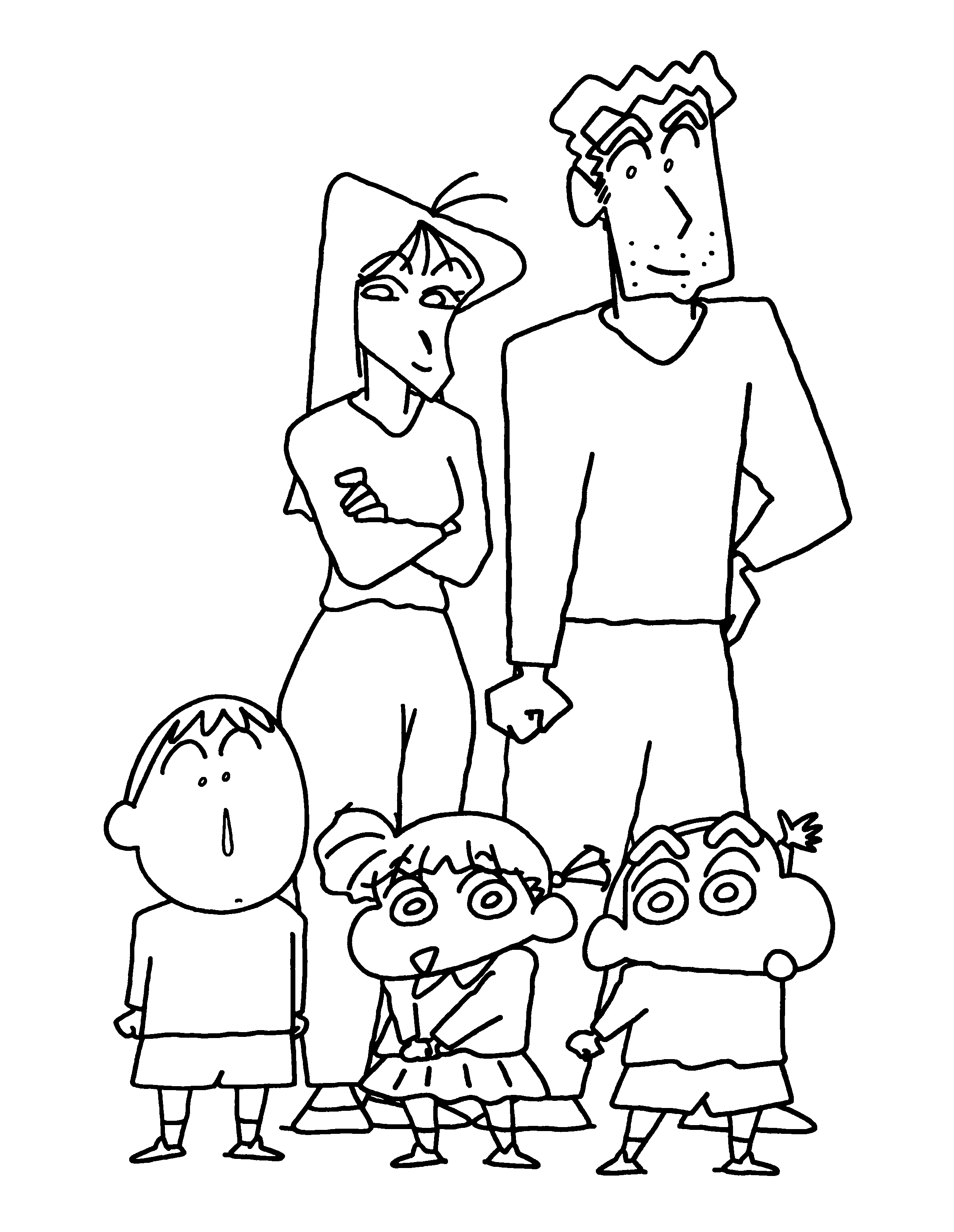 Tranh tô màu Shin cậu bé bút chì chụp ảnh cùng gia đình