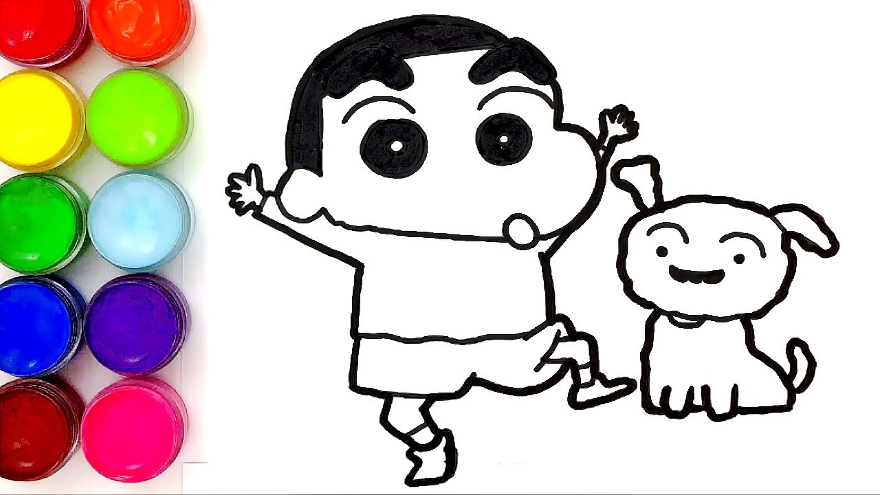 Tranh tô màu Shin cậu bé bút chì và chú chó đáng yêu