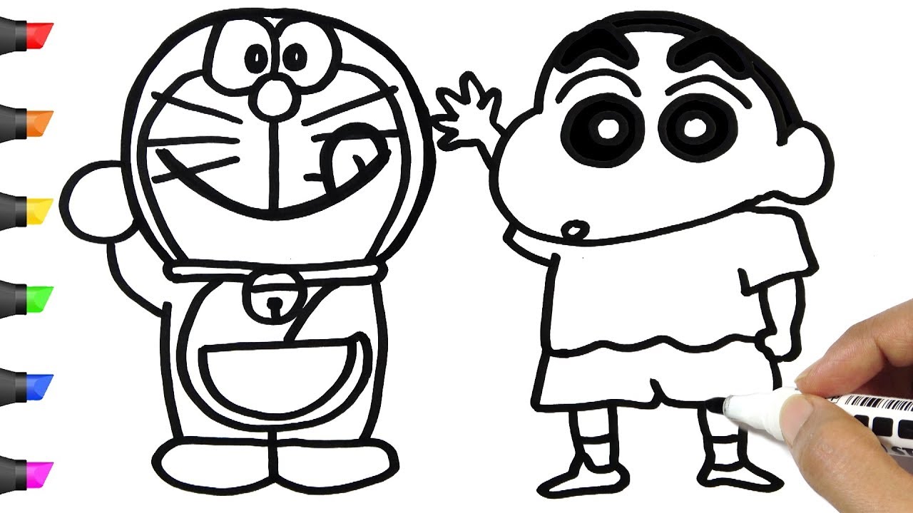 Tranh tô màu Shin cậu bé bút chì và Doraemon
