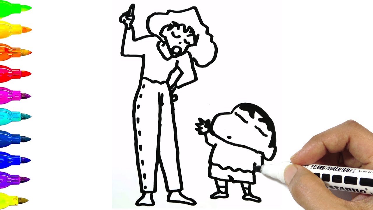 Tranh tô màu Shin cậu bé bút chì và mẹ
