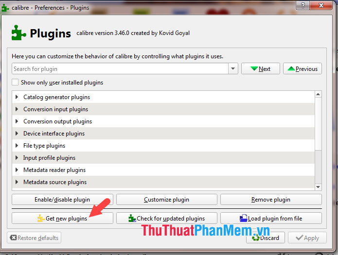 Click vào mục Get new plugins