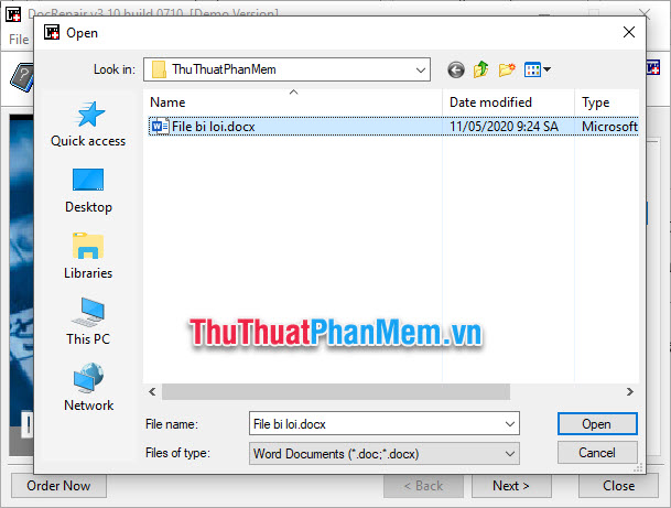 Chú ý không đặt tên file bằng tiếng Việt