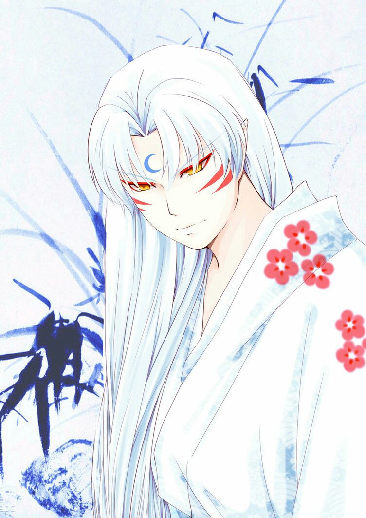 Hình ảnh anime cổ trang Sesshoumaru tóc trắng