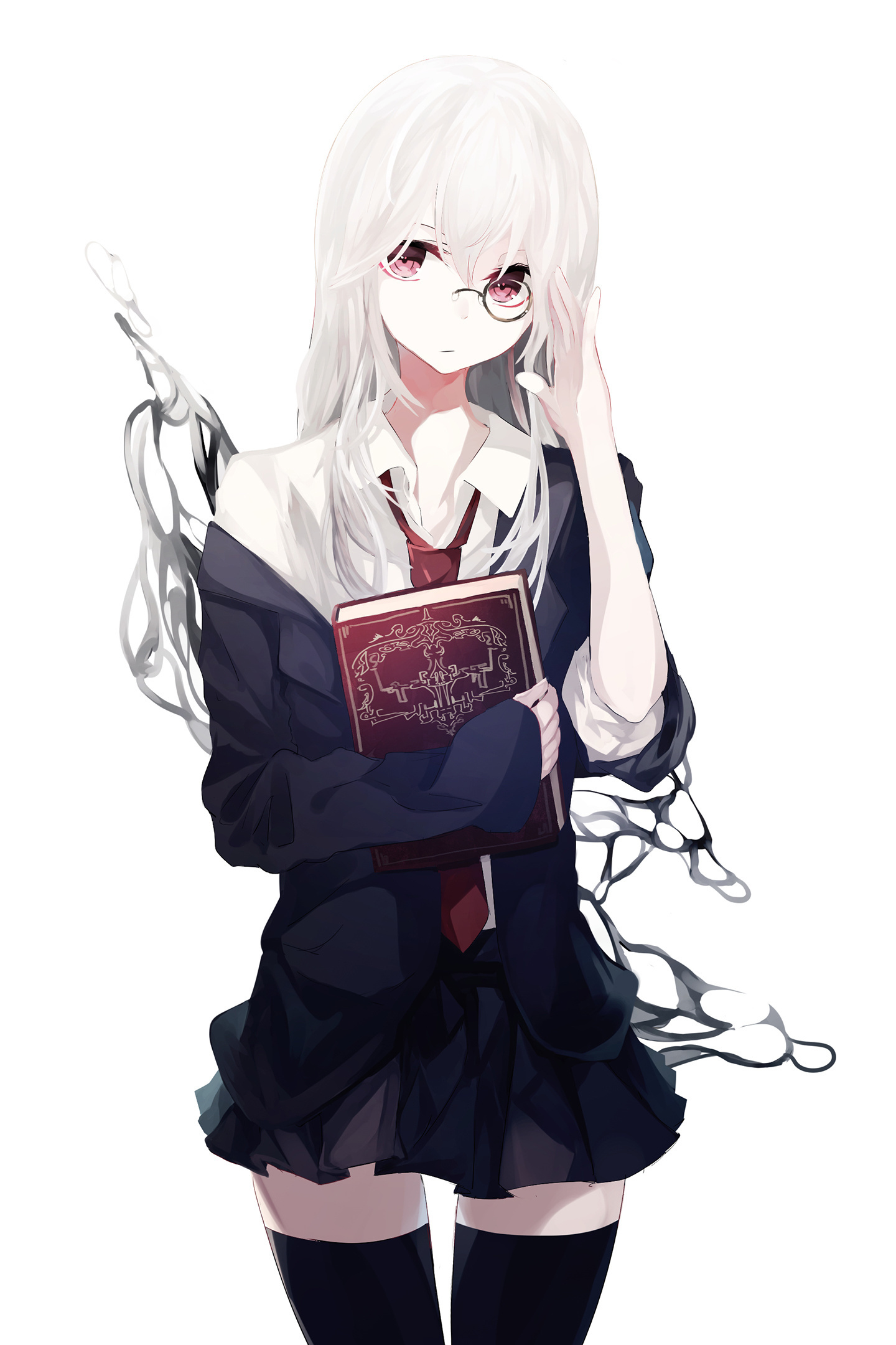 Hình ảnh anime tóc bạch kim cô gái ôm sách