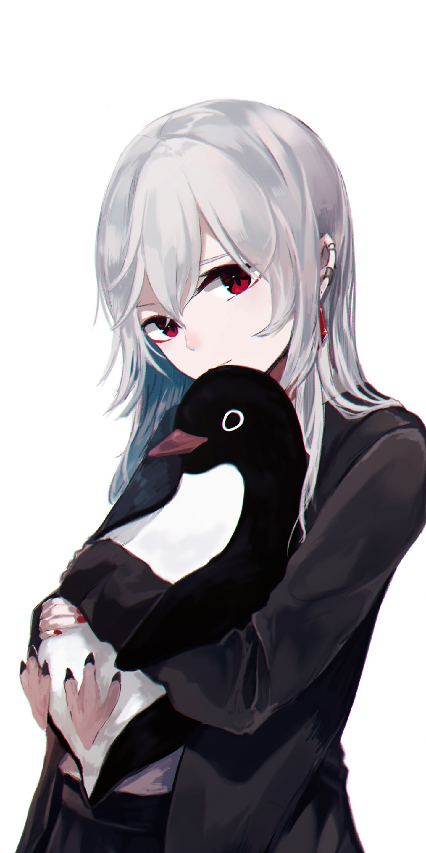 Hình ảnh anime tóc bạch kim ôm con cánh cụt