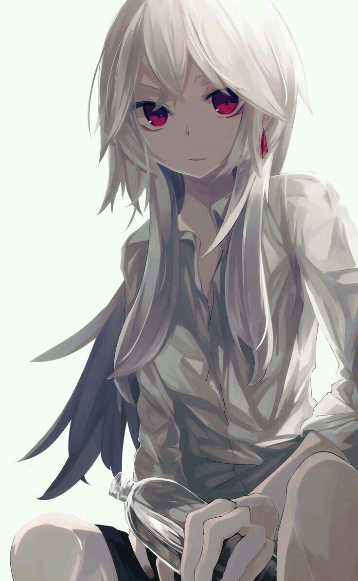 Hình ảnh cô gái anime tóc bạch kim mắt đỏ