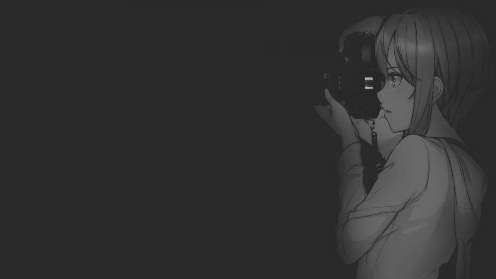 Hình nền anime đen trắng cô gái cầm camera