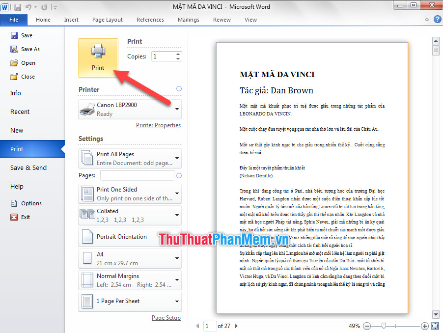 Nhấn Print để có thể in các trang lẻ ra