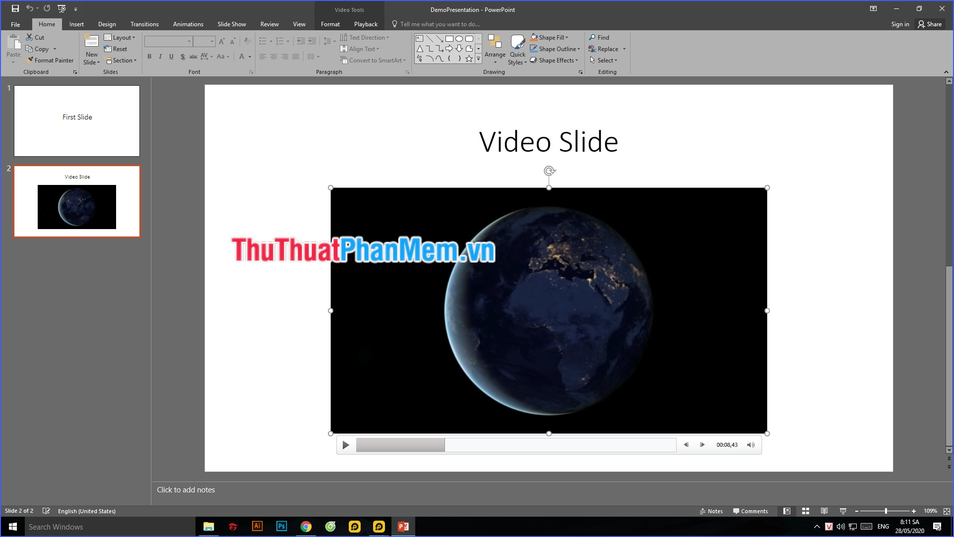 Khi chuyển tập tin PowerPoint sang một máy tính khác, video đã chèn vẫn có thể được phát bình thường