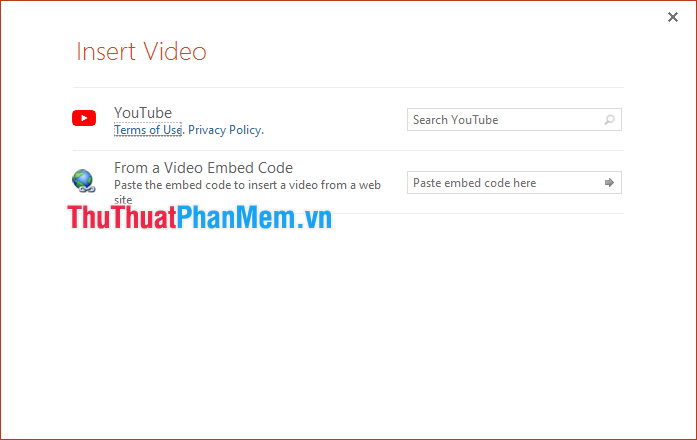 Nhập từ khoá để tìm kiếm video trên YouTube hoặc dán mã nhúng của video