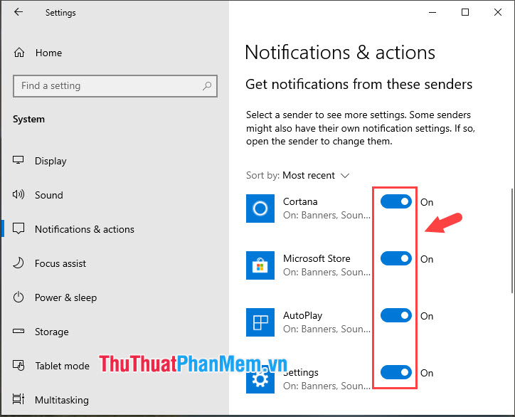 Tìm mục Get notifications from these senders để tắt thủ công những ứng dụng bạn không mong muốn