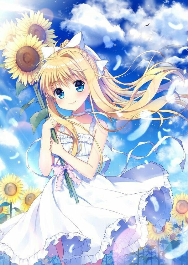 Hình ảnh anime hoa hướng dương dưới ánh mặt trời