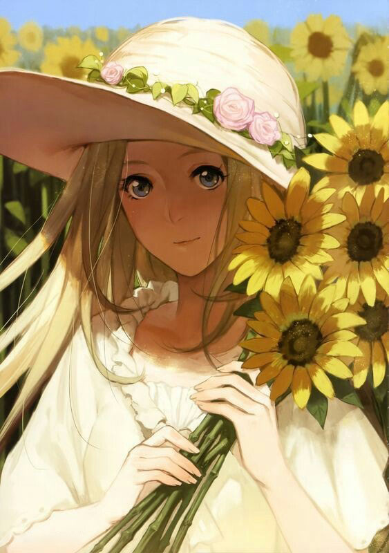 Ảnh anime girl bên hoa hướng dương