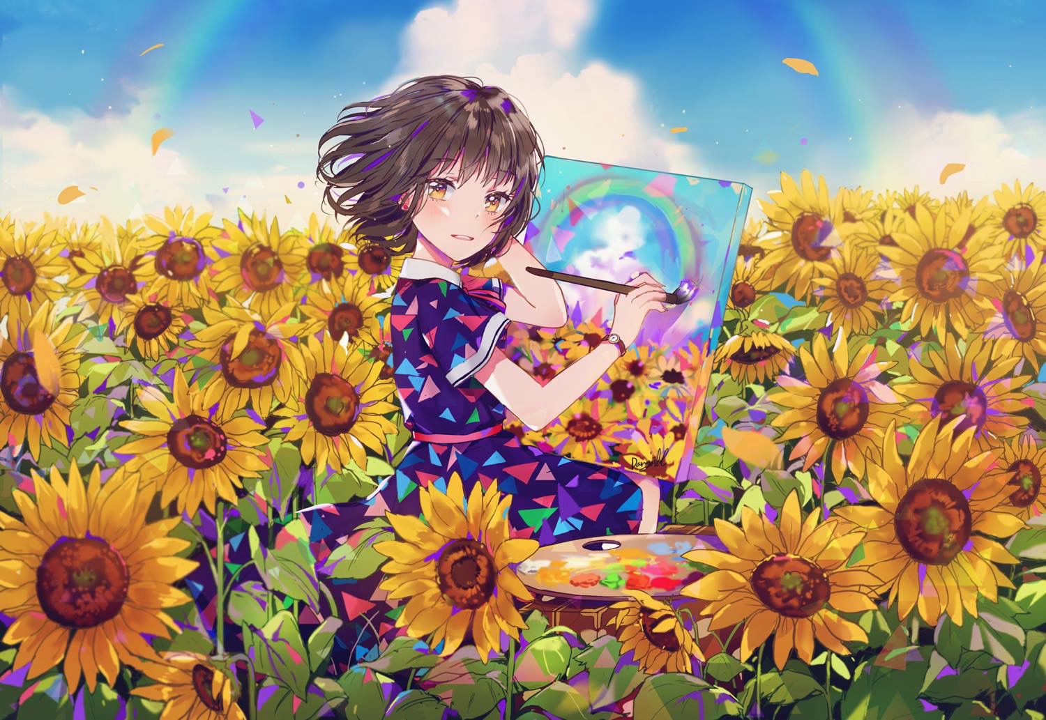 cô gái anime hoa hướng dương