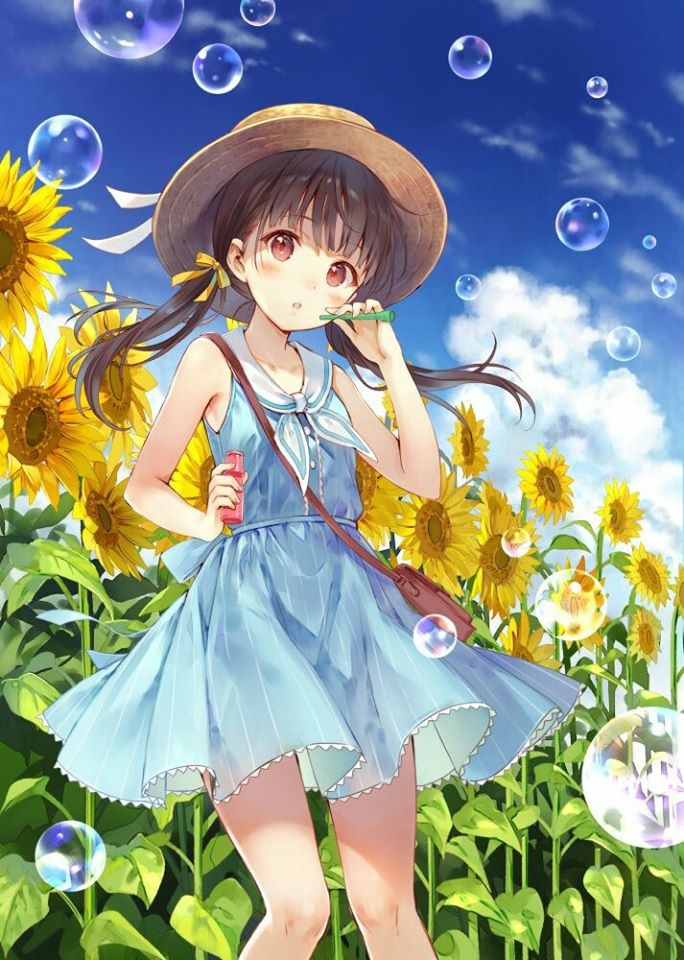 Hình ảnh anime hoa hướng dương dễ thương