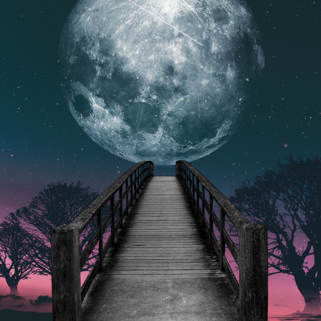 Hình ảnh background cây cầu đêm trăng