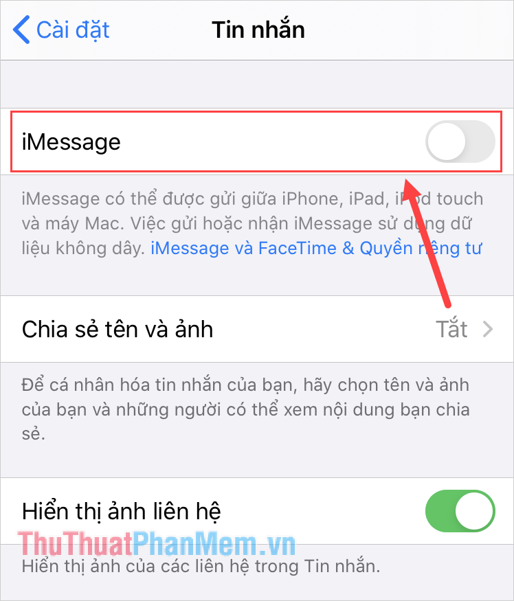 Cách chuyển từ iMessage sang tin nhắn văn bản