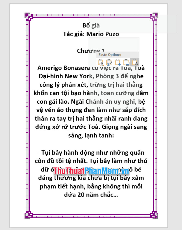 Chọn cách paste Keep text only