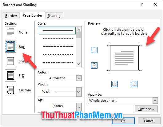 Click vào lựa chọn Box trong Setting