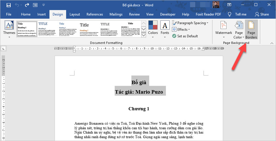 Click vào Page Border trong nhóm Page Background