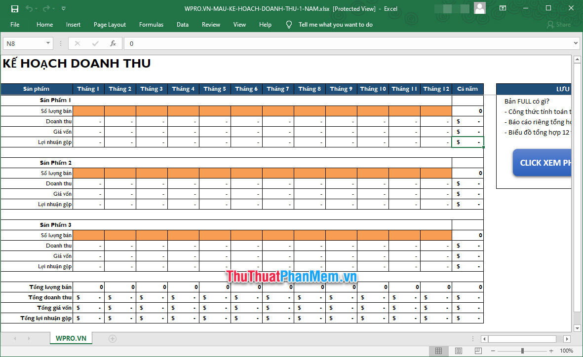 Demo Mẫu lập kế hoạch kinh doanh trên Excel
