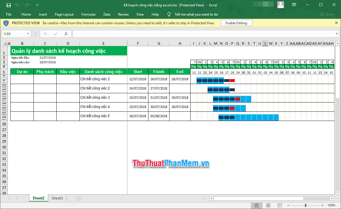 Mẫu kế hoạch công việc bằng Excel chuẩn