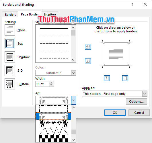 Click vào Art để lựa chọn các kiểu hình dạng khung viền khác nhau