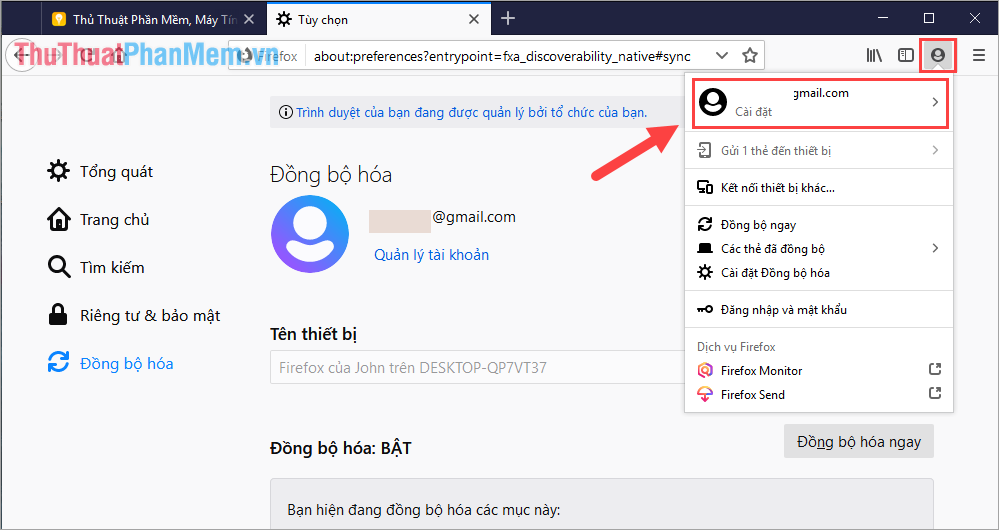 Cách đồng bộ dữ liệu bookmark, mật khẩu, lịch sử duyệt web, tab đang mở trên Firefox
