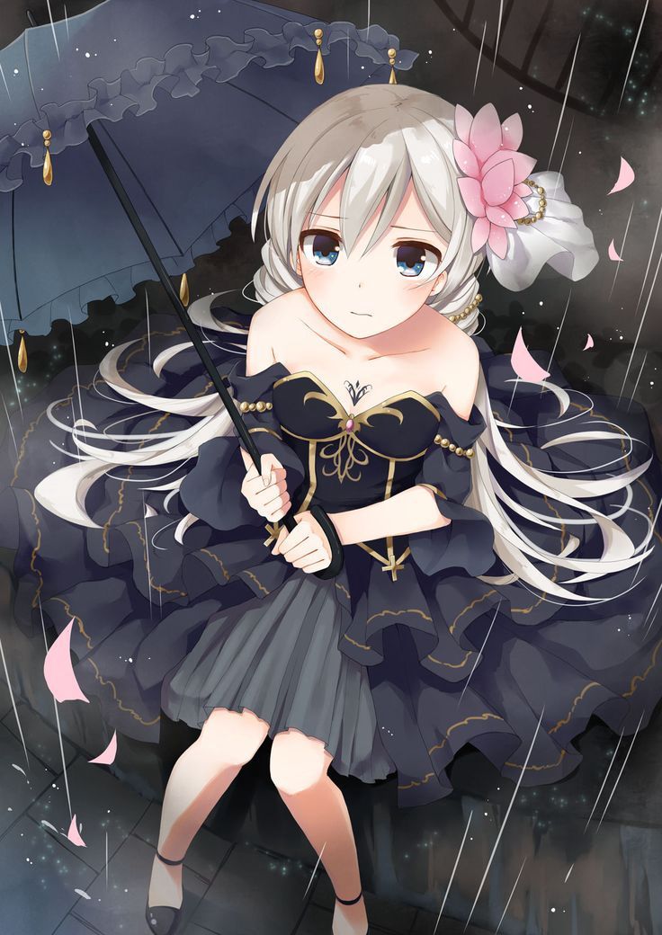 Ảnh anime cô gái tóc bạch kim cầm ô dưới mưa đẹp nhất