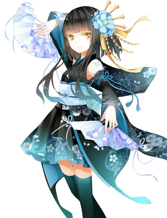 Anime girl black hair with kimono