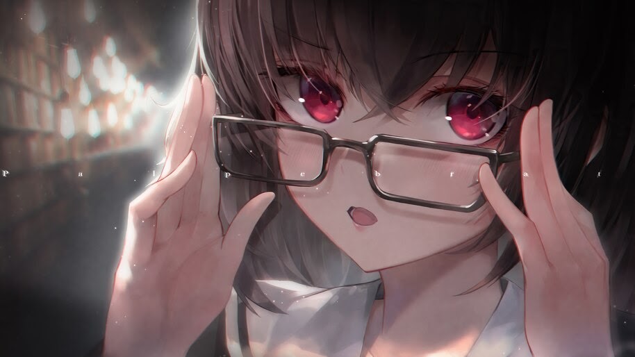 Anime girl red eye glasses