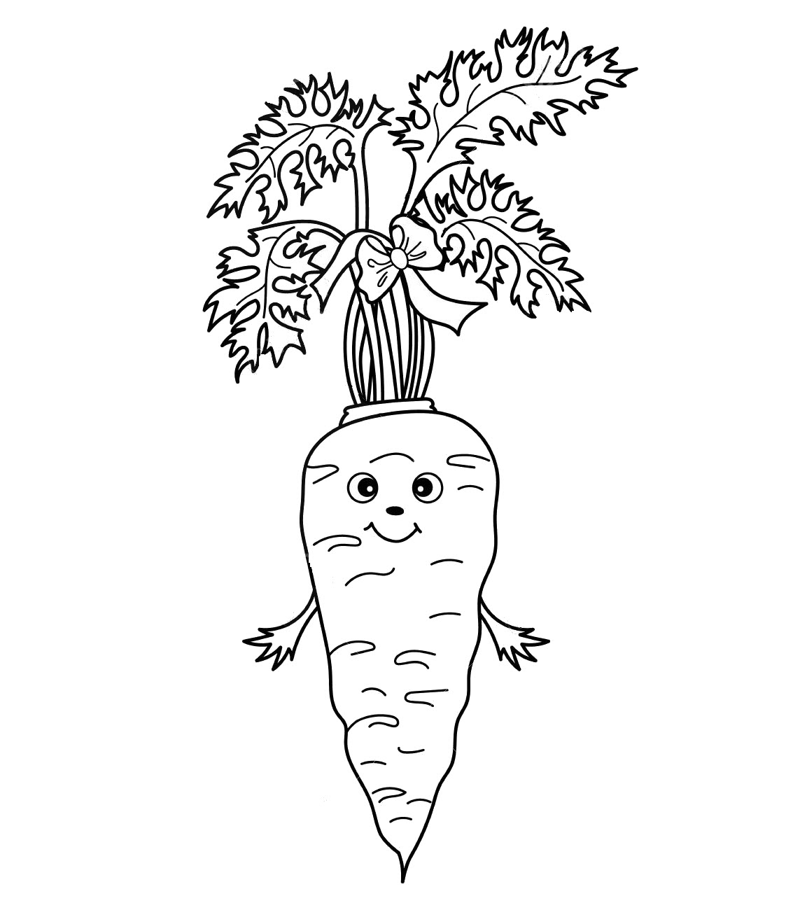 Black and white cute cartoon carrot with smiley face