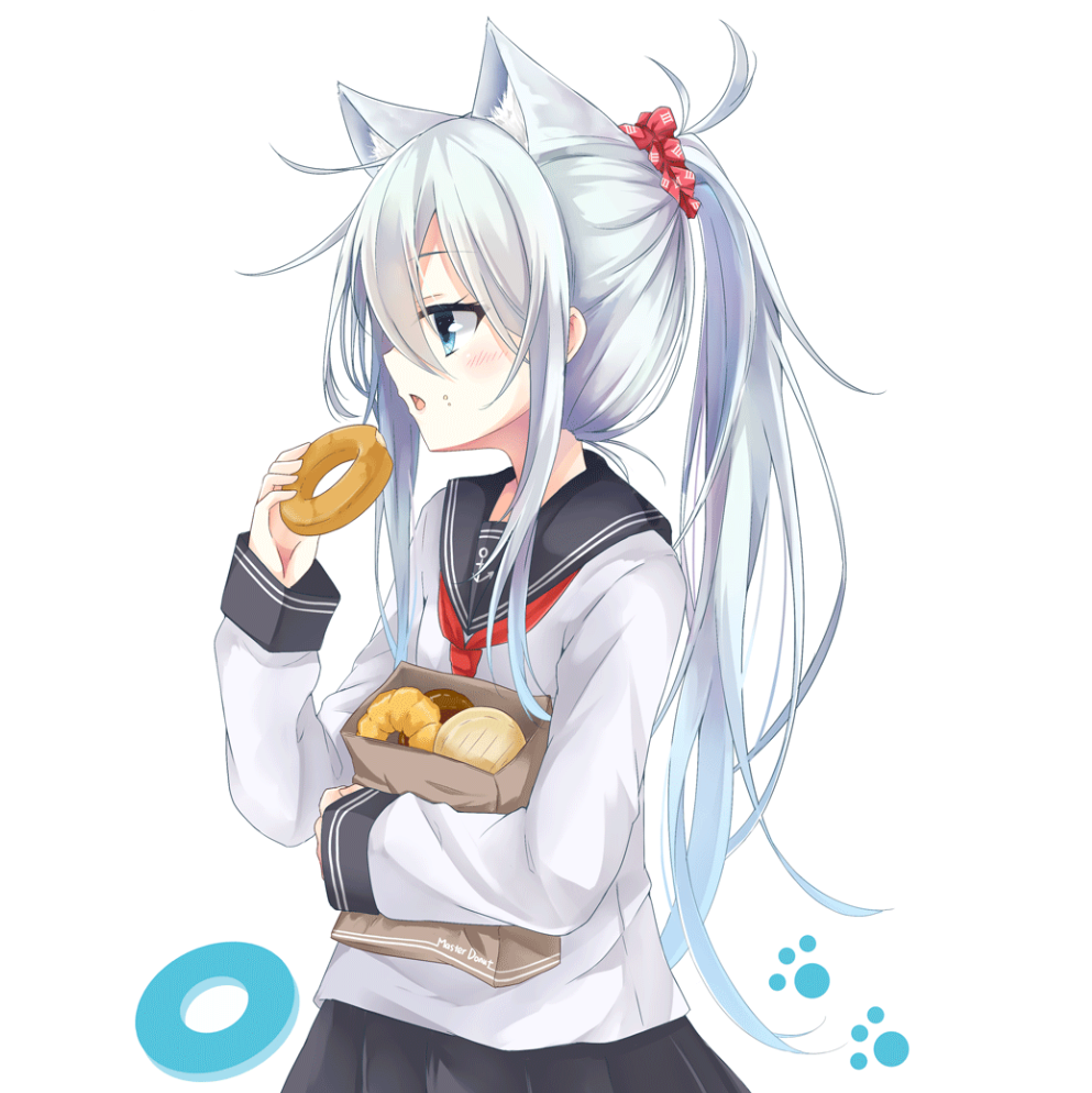 Girl anime tóc trắng ăn bánh