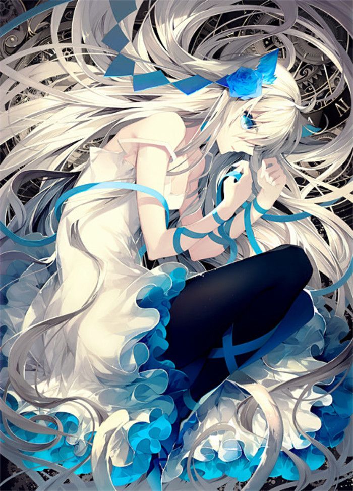Hình anime girl tóc bạch kim mắt xanh đẹp