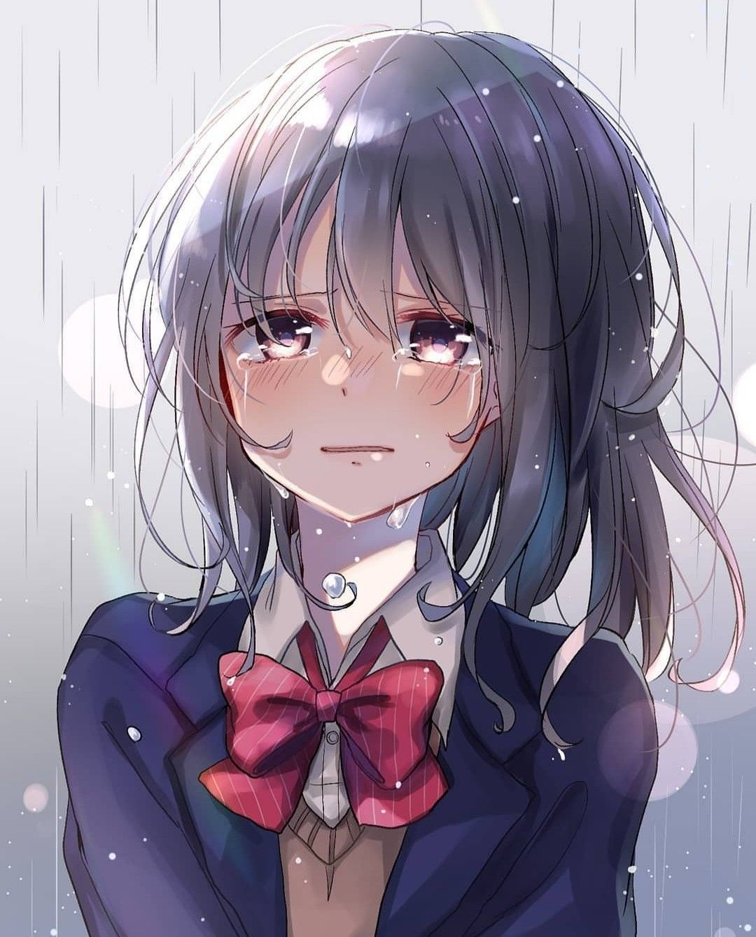 Sad cute anime girl crying
