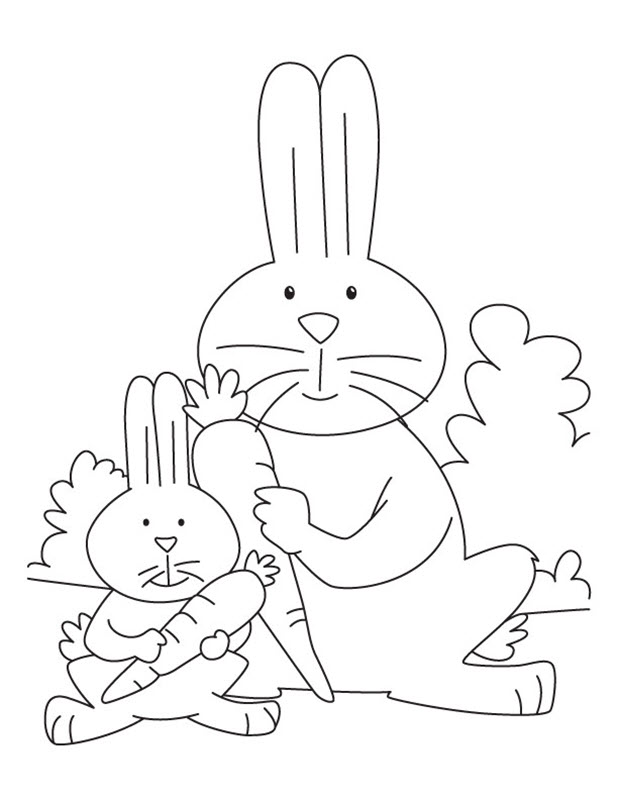 Tranh tô màu mẹ con nhà thỏ cùng cà rốt