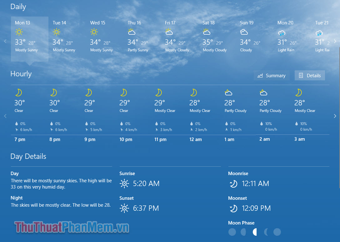 Xem dự báo thời tiết trên máy tính Windows 10