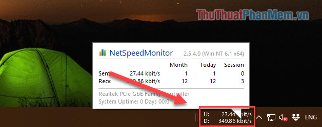 Cách hiển thị tốc độ Internet trên thanh Taskbar