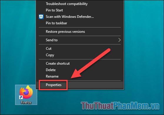 Nhấp chuột phải vào biểu tượng Firefox và chọn[プロパティ]Chọn.