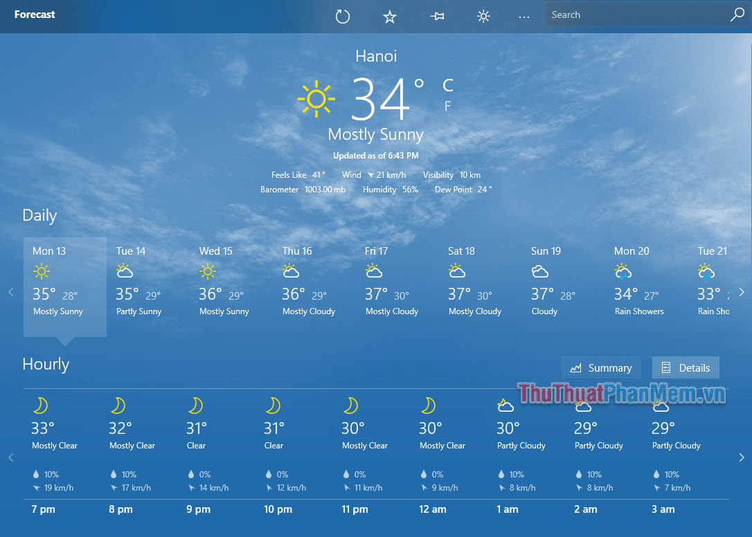 Xem dự báo thời tiết trên máy tính Windows 10