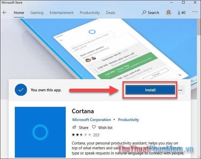 [インストール]Nhấp để cài đặt lại Cortana