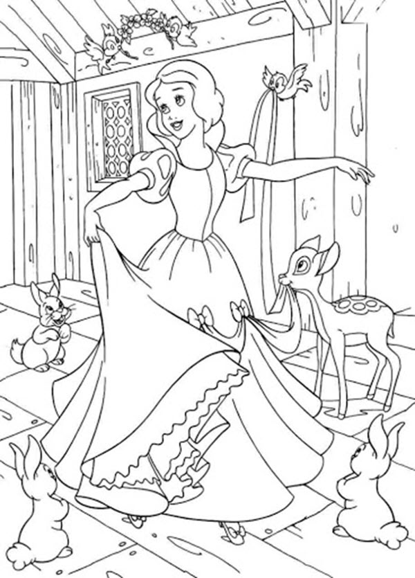 Tranh tô màu công chúa bạch tuyết mặc chiếc váy mới