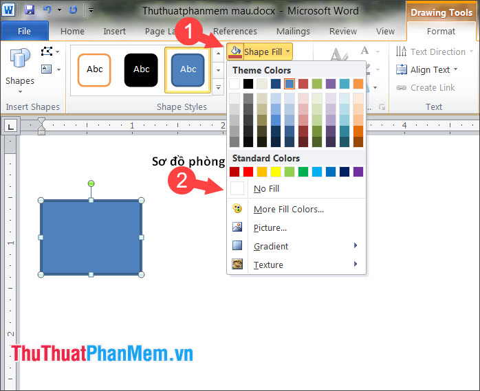 Chọn No Fill để thiết lập màu nền trong suốt
