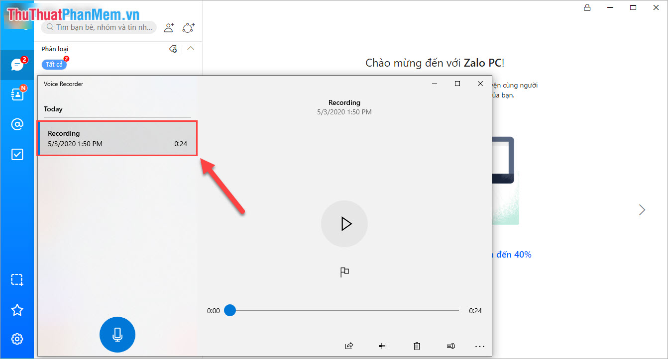 Bạn có thể mở lên xem nội dung ghi âm từ cuộc gọi Zalo