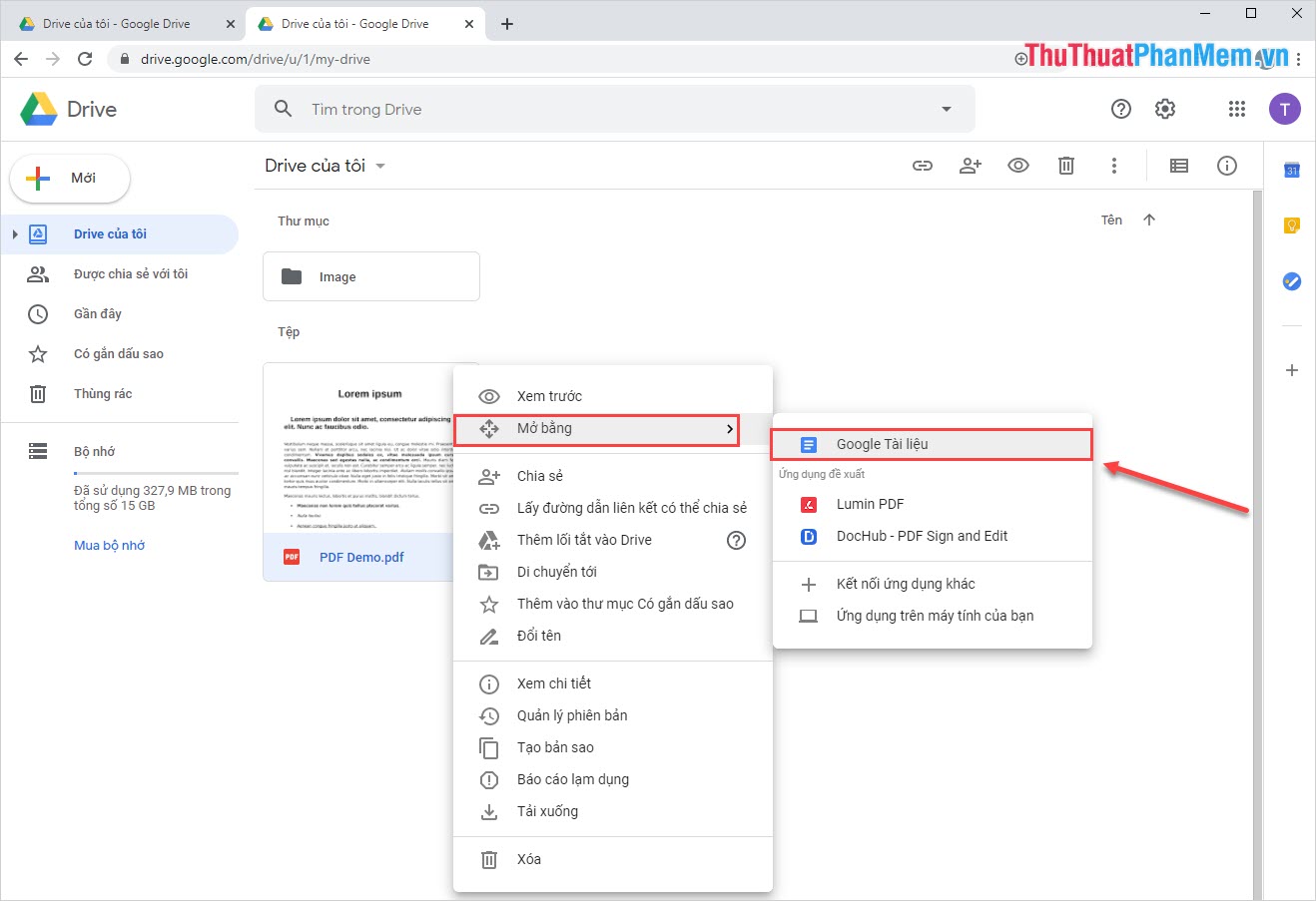 Chọn Google Tài liệu (Open With - Google Docs)