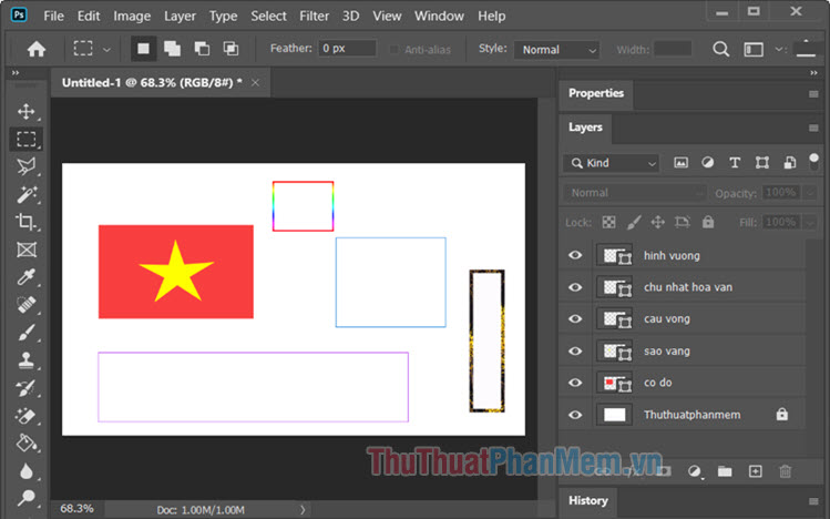 Cách vẽ hình vuông, hình chữ nhật trong Photoshop