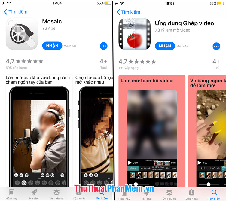 Ứng dụng Mosaic Video և Blur & Mosaic: