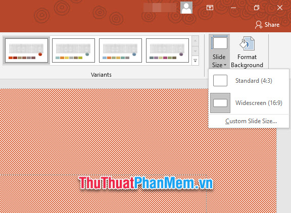 Click vào Custom Slide Size để tùy chỉnh kích cỡ